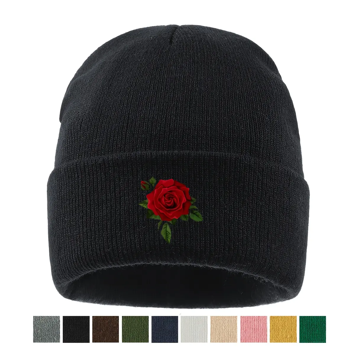 S&T Fun Acrylic Knit Floral Print Beanie - Stretch, Flexible, Warmth Retained, Retro Romantic, Loose Comfortable, Breathable, Unisex Autumn Winter Sports & Outdoor Hat for Running, Skateboard, Commute (Hand Wash Only, Multiple Colors, Dry in Shade), City,