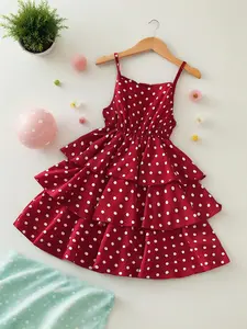 Girls' Polka Dot Halter Dress with Layered Design, Elastic Waist Summer Fashion, Casual Wear for Beach Vacation Summer Dresses