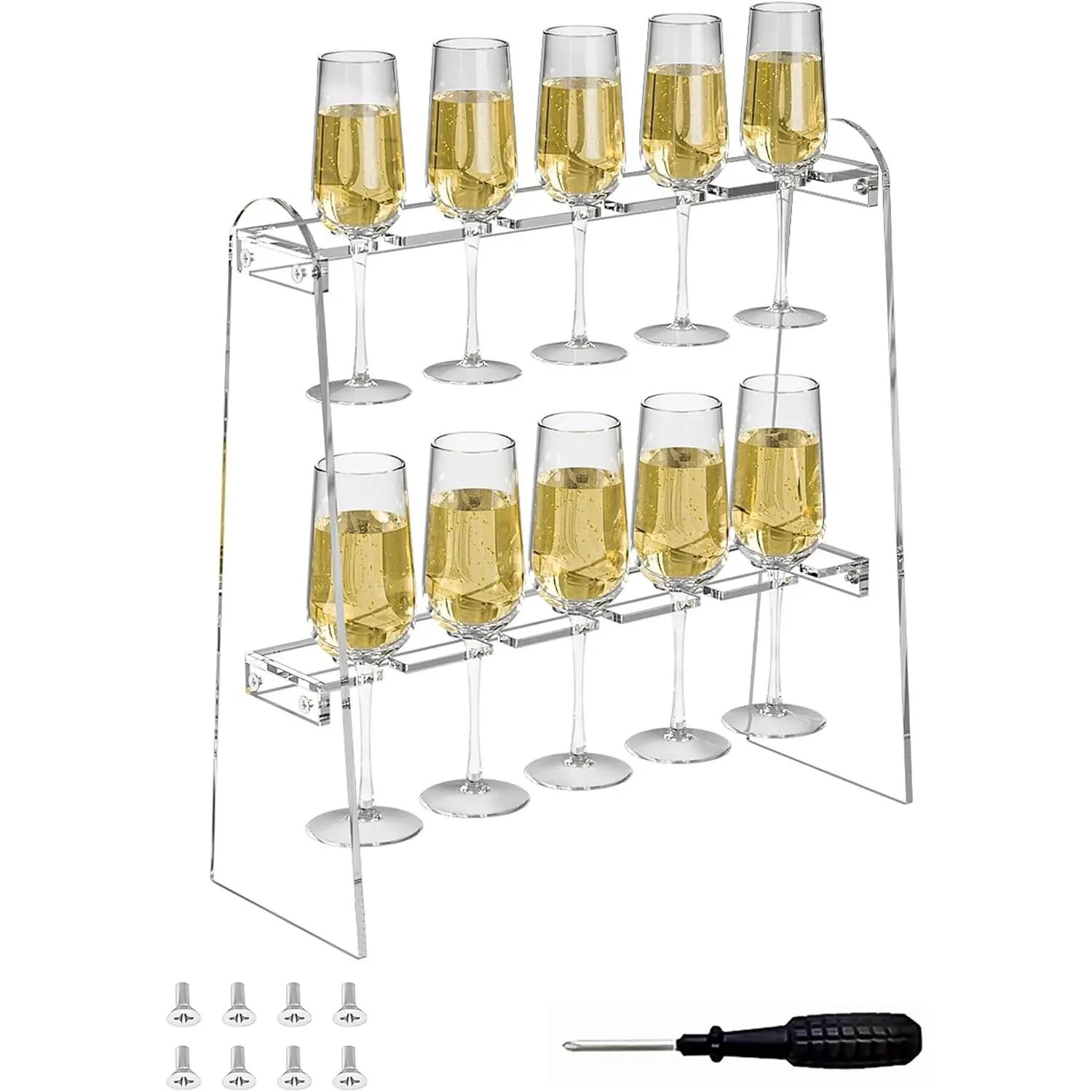 2 Tier Acrylic Champagne Flute Holder Stand for Party with 10 Slots, Countertop Champagne Glass Holder Stand Fit up to 8oz Champagne Flutes(Glasses Not included)