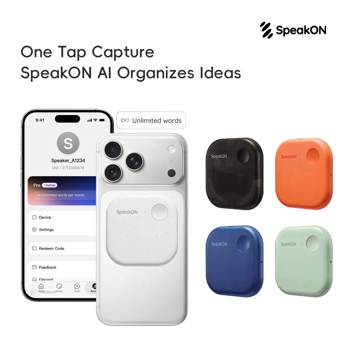 SpeakON AI Magnetic Portable Voice Recorder, One Tap Physical AI Button Captures Spontaneous Speech, AI Transcription & Auto Summary,Multi-Language Translation Rewrite Voice Notes Into Polished Writing Snippets With Multiple Tones, Perfect As Gift