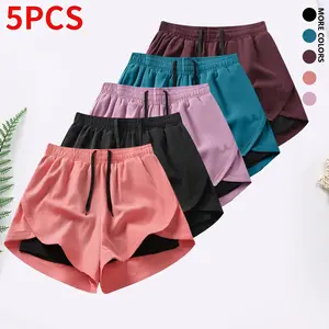 5-piece set, women’s shorts set with built-in lining, drawstring, elastic waistband — suitable for running, fitness, and outdoor activities; running gear | casual sportswear; women’s shorts, summer bottoms