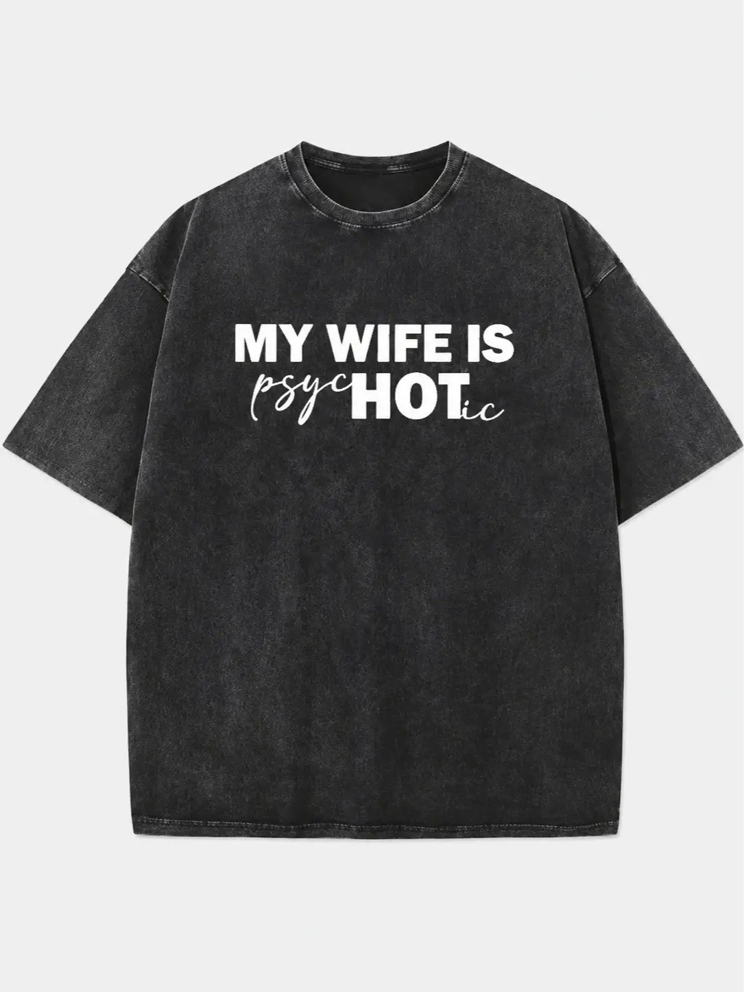 Men's Casual 100% Cotton Vintage Washed Oversized Short-Sleeve T-Shirt, Psych-Themed Funny Husband Meme Graphic Unisex Couple Streetwear Top
