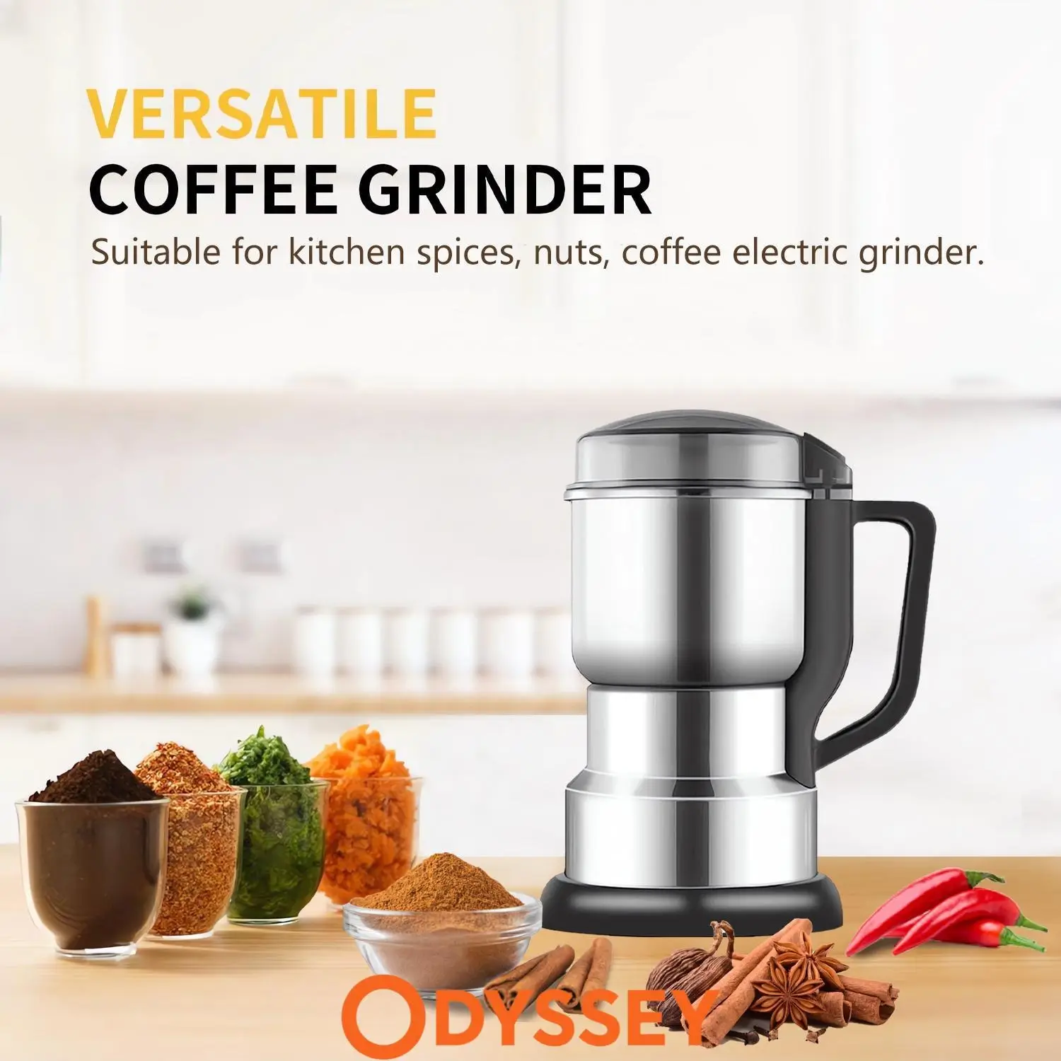 Electric Coffee and Grain Grinder 400W High-Power Tool for Summer Use, Multifunctional Food-Grade Fast Grinding Food Processor