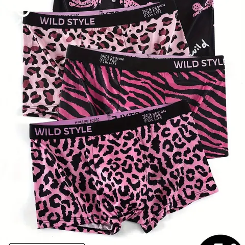 4 pcs men's printing leopard print flat cornered underwear, Casual Comfy Underwear, soft and comfortable, Suitable for daily home leisure, Breathable elastic fabric, Four season outfit matching, Breathable boxer briefs, Breathable Undergarments