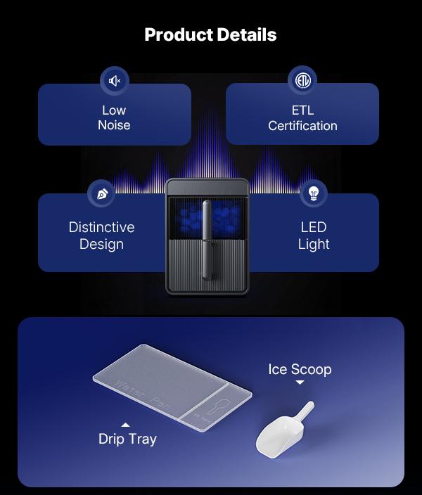 Upstreman Ice Maker Machine, Ice Cube Machines with 6-Minute Quick Ice Production, Insulated Water Tank and Ice Container, Ice in Two Sizes, Digital Control, LED Light and Self-Cleaning Mode, Portable Ice Maker for Kitchen/Home/Office/Party/RV