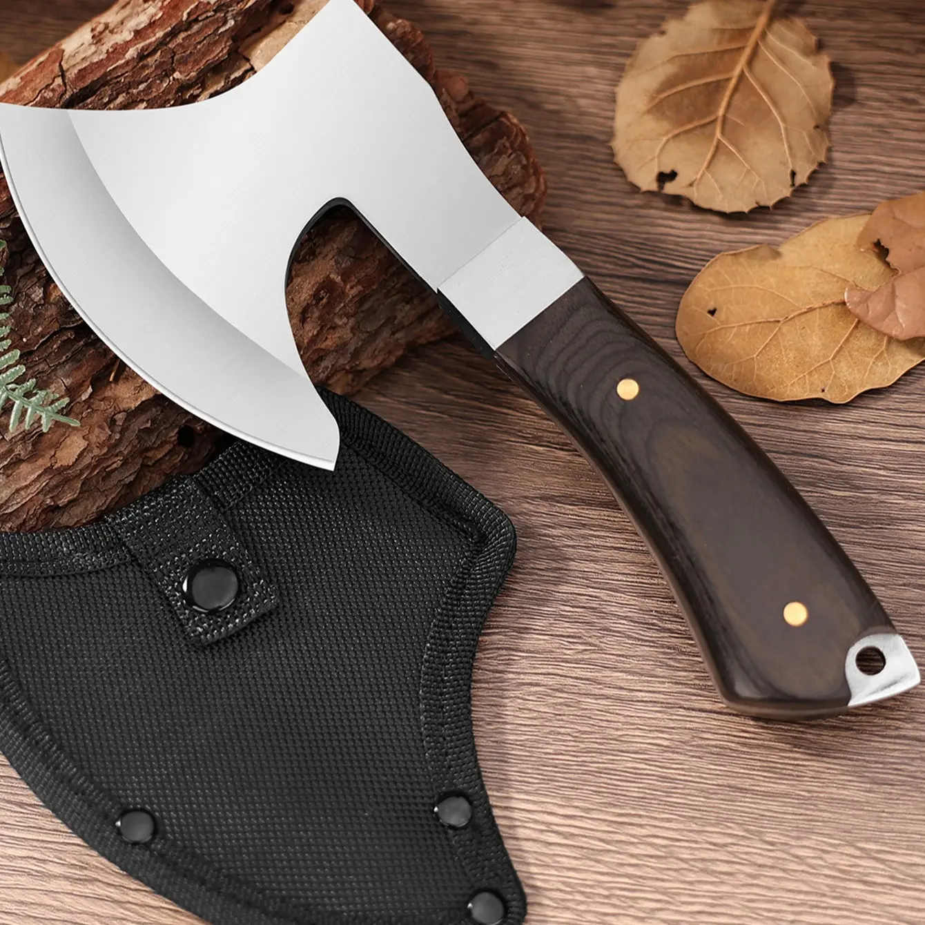 Outdoor Hand Axe, Wooden Handle Steel Grip, Portable Camping Gear with Protective Case, Ideal for Wood Splitting and Tree Cutting, High-Strength Hand Axe, Survival Gear, Survival Tools, Survival Equipment