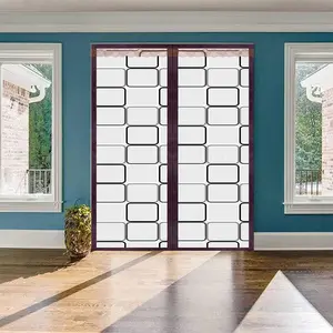 Plaid Pattern Magnetic Thermal Insulated Door Curtain, 1 Count Simple Stylish Windproof Self-closing Door Cover, Insulated Door Curtain for Home Living Room Bedroom