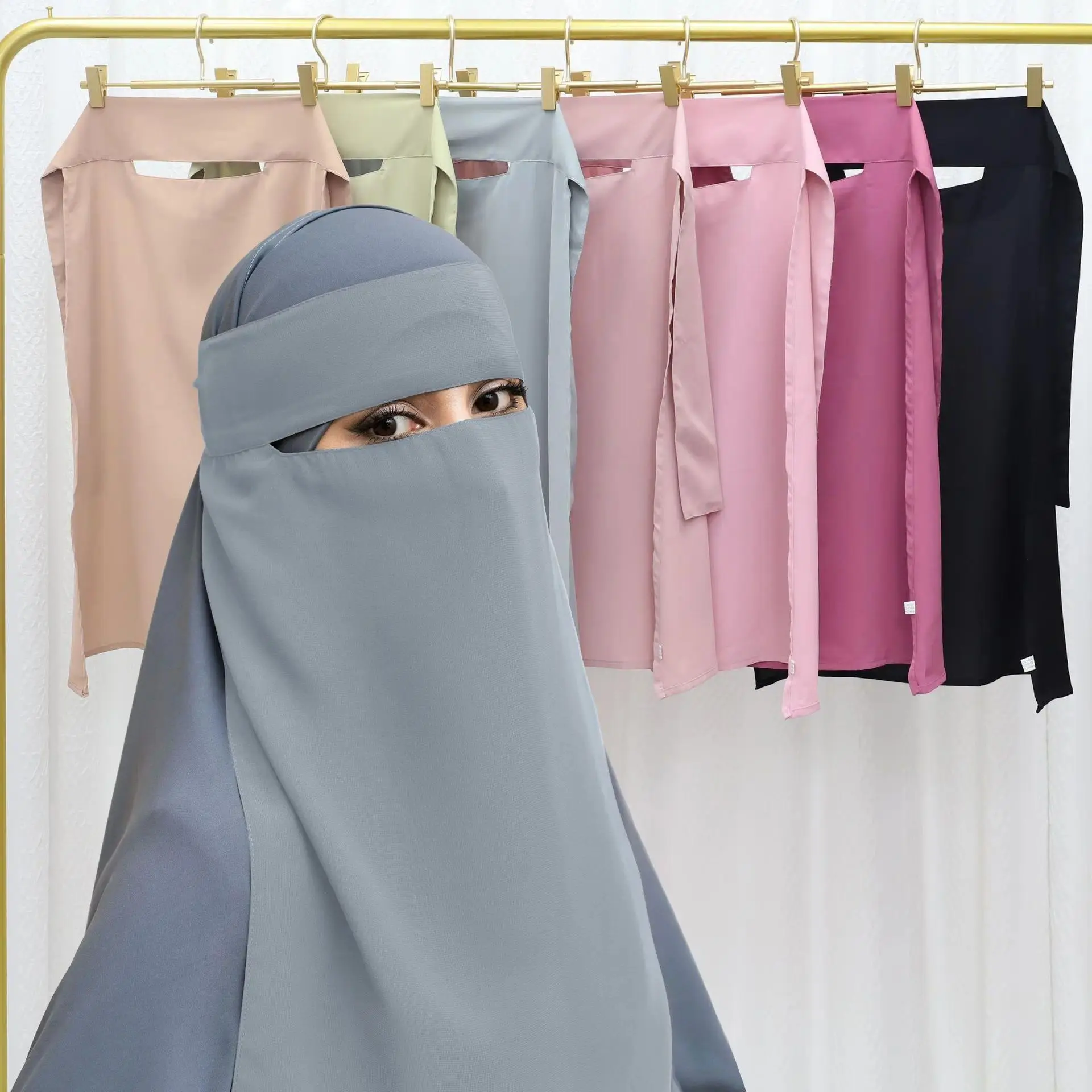 Women's High-Quality Modest Nida Single-Layer Niqab, All-Seasons Islamic Clothing for Ramadan EID Prayer, Machine-Washable Hijab Khimar Jilbab Veil