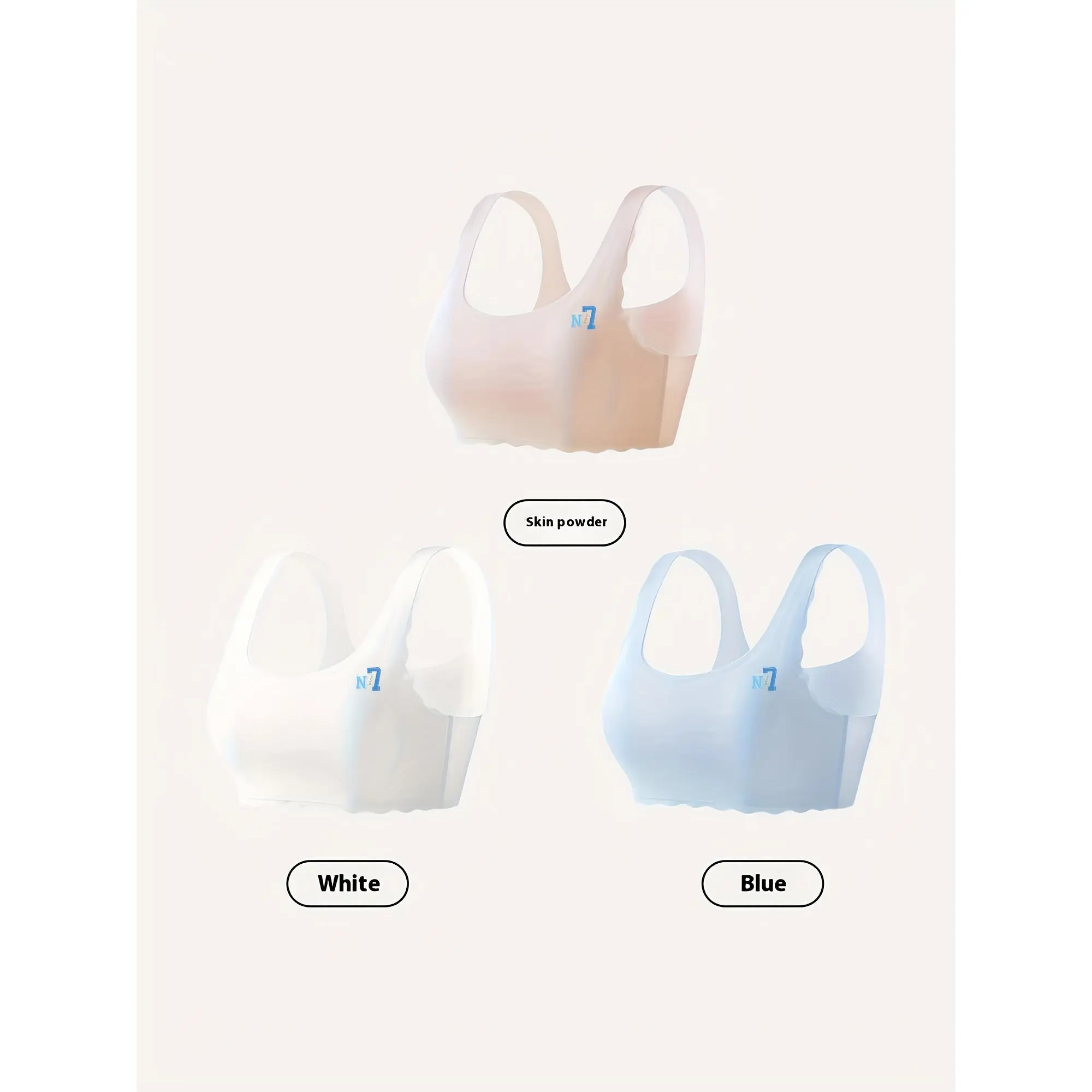 3-Pack Light Padded Training Bras for Teen Girls 13 - 14 Years, Seamless Geometric Knit Fabric Crop Tops, Wireless for Exercise, Polyamide, Geometric-Pattern, Sleeveless