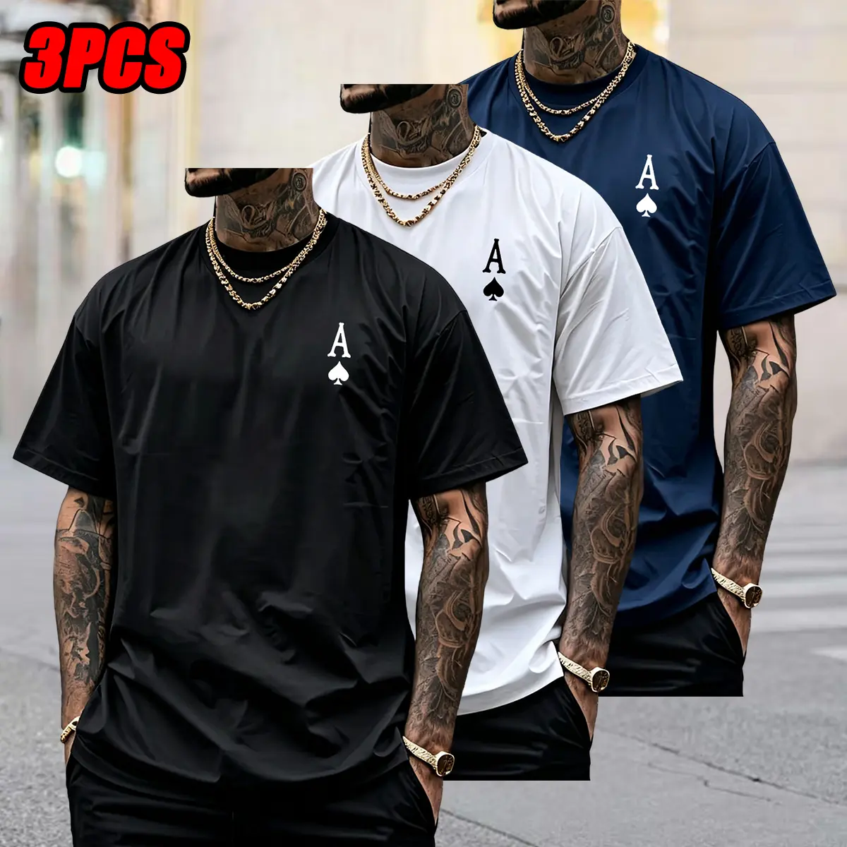3-Pack Men's Lettering Print T-Shirts, Casual Loose-Fit Minimalist Streetwear with Round Neck and Short Sleeves, Tshirt, Menswear
