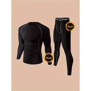 Men's Fleece-Lined Thermal Base Layer for Hunting, Skiing, and Outdoor Winter Activities - Long Sleeve Round Neck Top and Pants Set