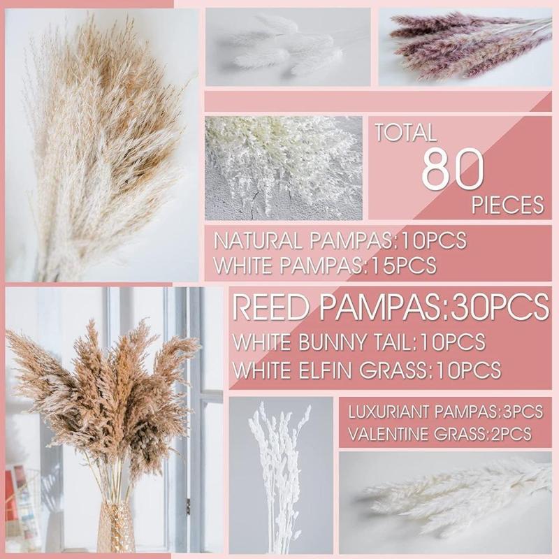 Dried Cortaderia Selloana and Mixed Flowers, Elegant Bouquet for Wedding, Farmhouse Table, and Home Decoration