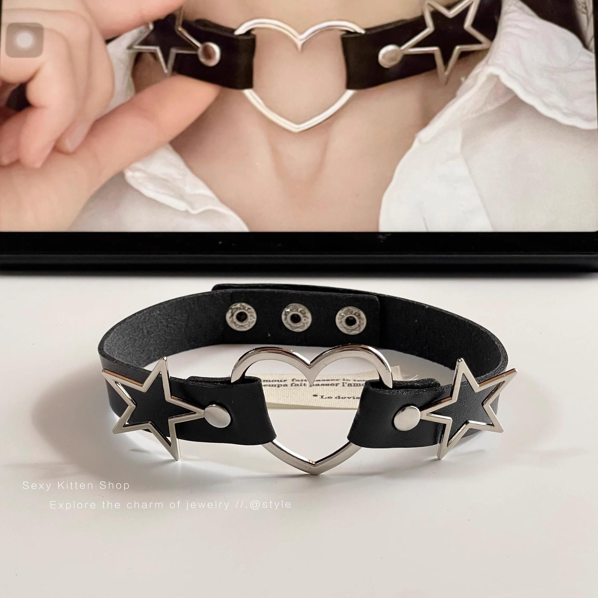Punk rock style jewelry, cute star collar, adjustable length and size love necklace, four colors, pink/blue/black/white, recommended as a gift for your girlfriend, daily matching