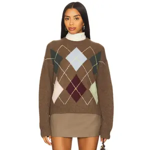 White & Warren Cashmere Argyle Crew Sweater in Multi Combo