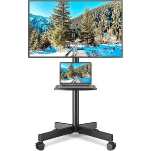 Portable Rolling TV Stand with Shelf for 23-65 inch TVs up to 88lbs, Silent Wheel, Tilt & Height Adjustable Universal Corner TV Cart for Bedroom Living Room Office