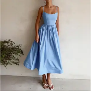 Women's Summer Casual Maxi Dress Summer Sundress Casual Spaghetti Strap Swing A Line Long Flowy Beach Dress Cute Dresses