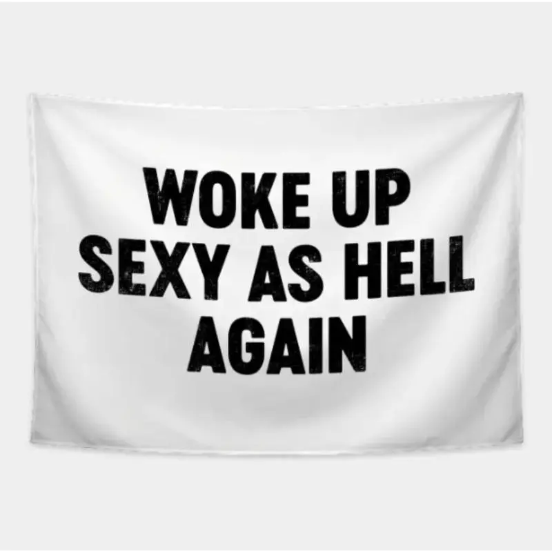[Funny Letter Tapestry Wall Mural] 1Pc Soft Peach Velvet Wall Hanging - "Woke Up Sexy As Hell Again" Print, Horizontal Orientation, Artistic Teen Bedroom Decor, Decoration, Wall Tapestries