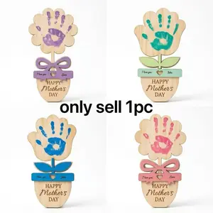 Personalized Flower Handprint Wooden Sign, Mothers Day Keepsake Craft, Custom DIY Mother's Day Craft Gift from Kids, Mothers Day Gifts for Mom from Kids, for Grandma from Grandkids, Mothers Day Keepsake Craft, Wooden Plaque