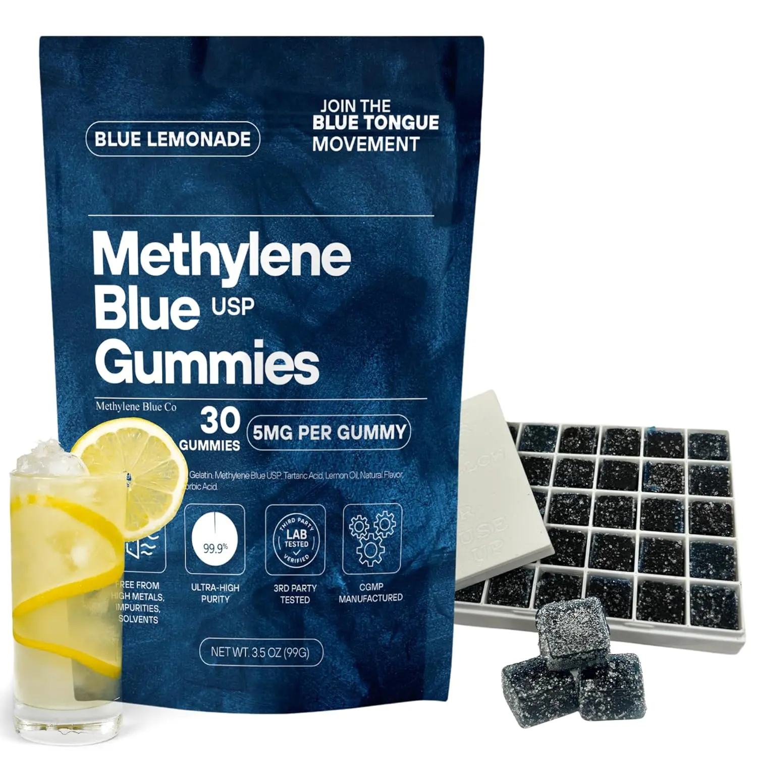 Methylene Blue Gummies 5mg 30ct, The First of its Kind, 3rd Party Tested No Heavy Metals, USP - Proud American Company Healthcare Supplement Chewables