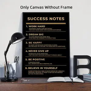 1Pc Optinal Frame Modern Success Notes Wall Art, Wooden Wall Art, Office Motivational Canvas Posters, Inspirational Quotes Poster for Workspace, Entrepreneur Gift, Wall Picture For Office, Living Room, Bedroom, Home And Dormitory Decoration