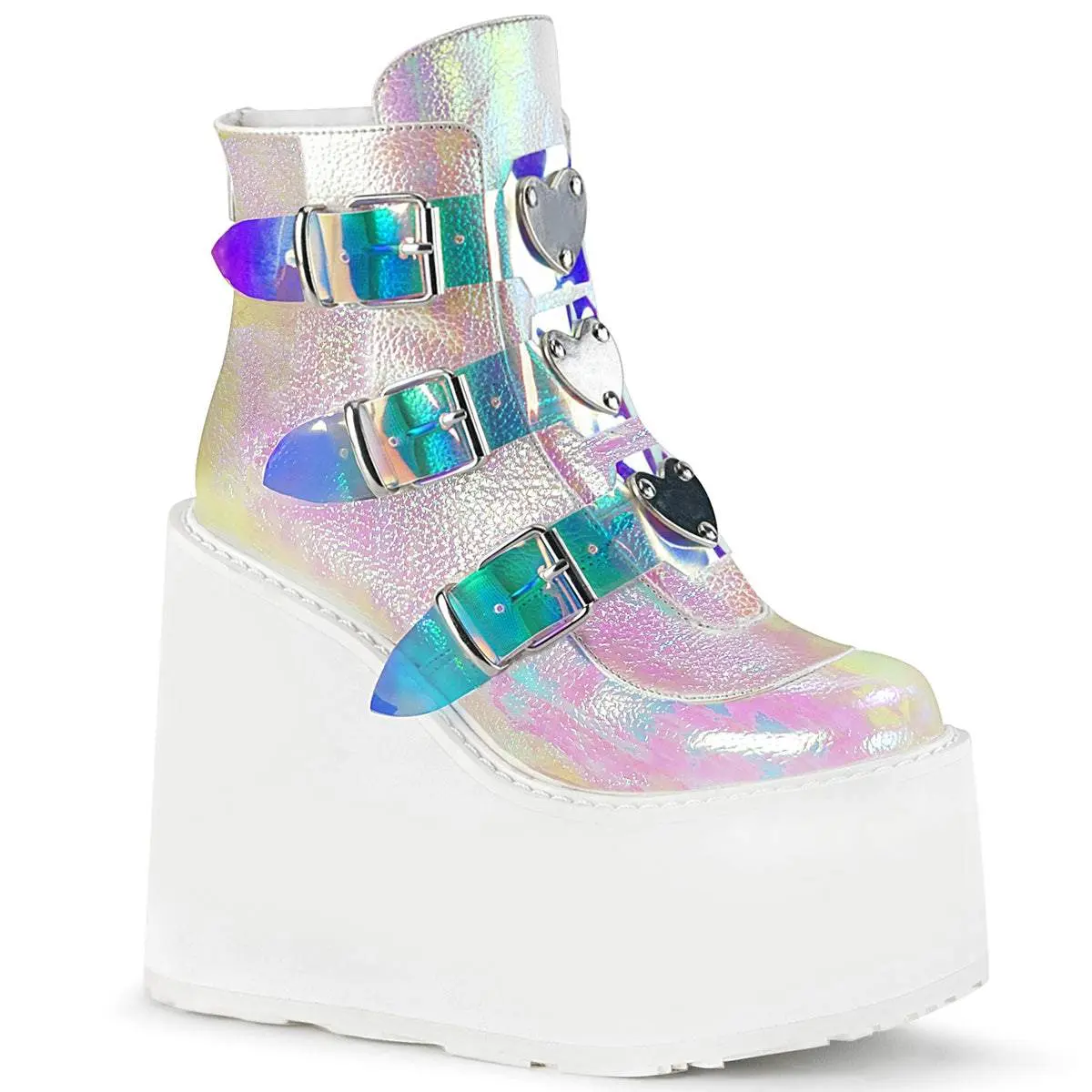 Demonia Swing-105 Pearl Iridescent Vegan Leather Ankle Boots Demonia Swing-105 Pearl Iridescent Vegan Leather Ankle Boots