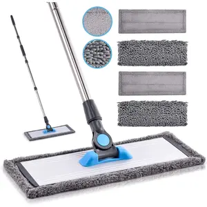 Microfiber Dust Mop for Hardwood Floors - Dry Floor Cleaning for , Tile, Vinyl, Laminate - Wet Flat Mop With 4 Washable  Pads and