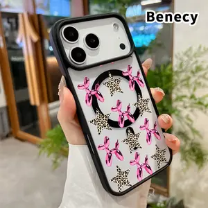 Magnetic Soft Case for iPhone 17 16  Pro Max Plus 15 14 13 12 11 Air E Balloon Dog & Star Pattern Anti-Yellowing Shockproof ultra-thin Silicone Crystal Transparent Acrylic Cover Supports Wireless Charging