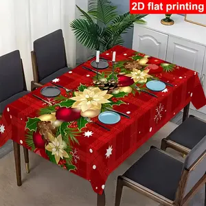 EastJia 1pc Multi-Size Festive Tablecloth - Modern Art Red & White Plaid, Durable, Smooth, Easy to Clean, Peach Glam Hand Setting, Machine-Made, Ideal for Christmas, Home Decoration, Sofa & Wall Accents