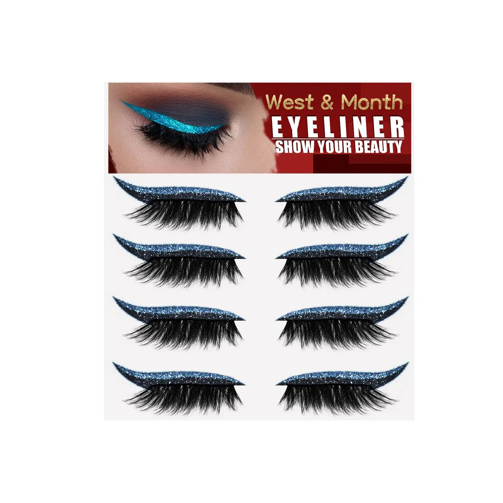 4 Pairs Glitter Self-Adhesive False Eyelashes - Waterproof D , Easy to Apply for Cosplay, Parties & Everyday Use, Reusable & Natural Look, Cat Eye & Fluffy Styles, Cosplay Eyelashes, Selfadhesive Lashes, Cosmetic False Lashes