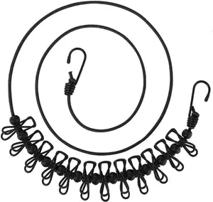 Portable Clothesline 1 Pack with 12 Clothespins, Windproof Travel Clothesline, Stretchy Retractable Elastic for Backyard, Vacation Hotel & Balcony Use