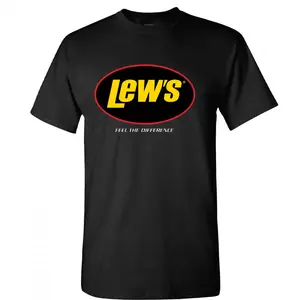 Lew's Fishing Reels Men's Black T-Shirt, Cotton, Shortsleeve Menswear Top Oversized Tshirt Streetwear Clothing