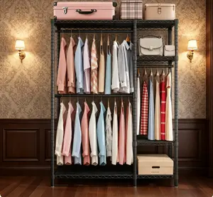 Heavy Duty Clothes Rack, Freestanding Closet Organizer with 6 Adjustable Wire Shelves & 3 Clothing Rails, Portable Metal Garment Storage, Space Saving Wardrobe Solution for Bedroom & Laundry Room