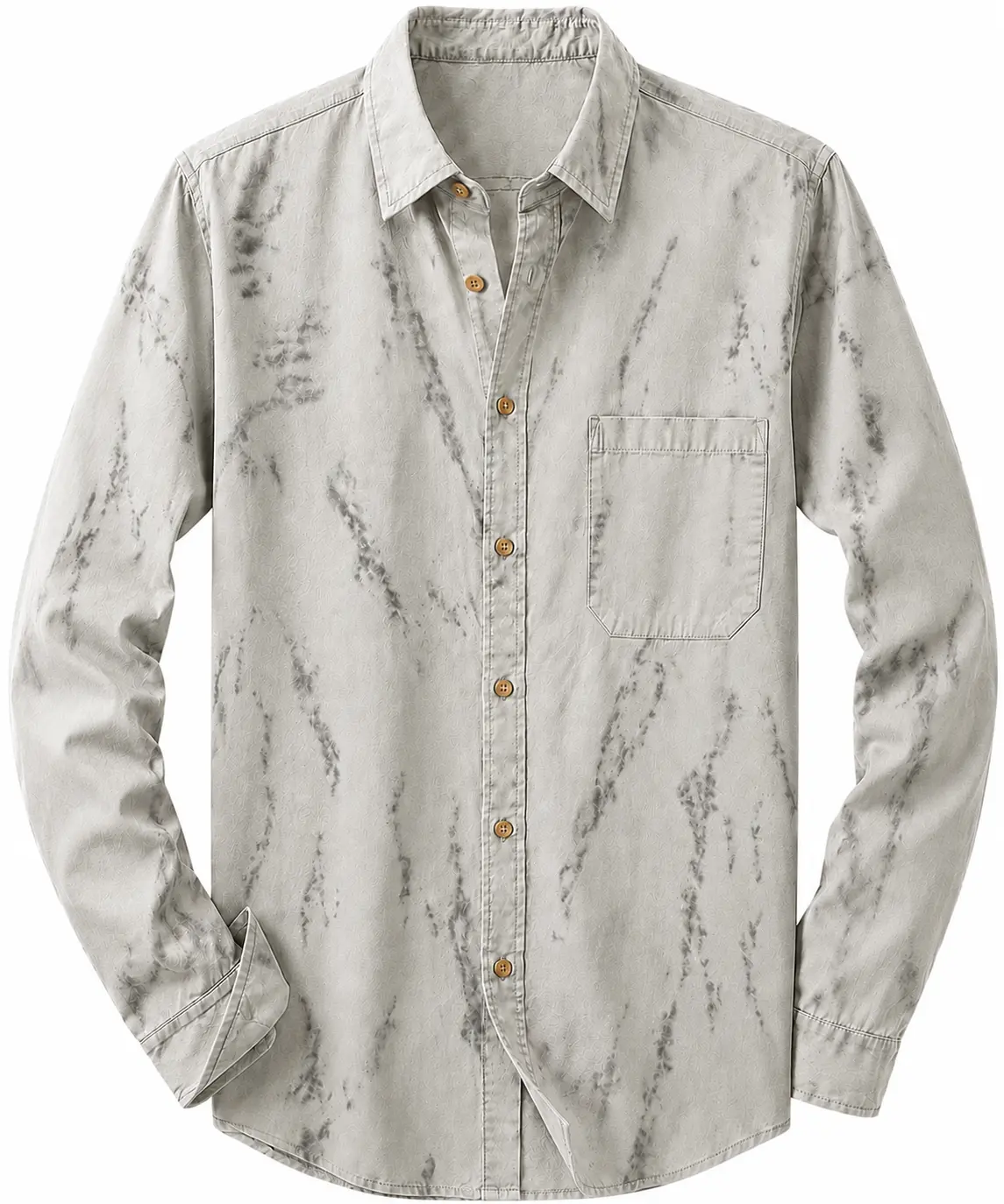 Men's Casual Tie Dye Button-Up Shirt, Relaxed Long Sleeve Top with Spread Collar and Chest Pocket, Garment Washed 100% Cotton
