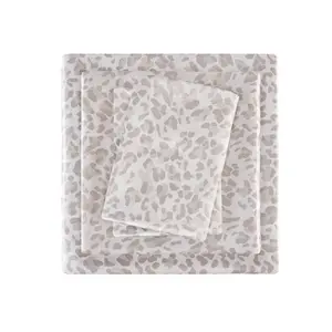 Full Printed Satin Sheet Set Taupe Leopard