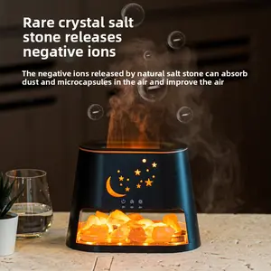 Salt Rock Lamp Flame Aromatherapy Machine Large Mist Volume Colorful Flame Humidifier Essential Oil Diffuser with Negative Ion Release for Air Purification 2-in-1 Purifier and