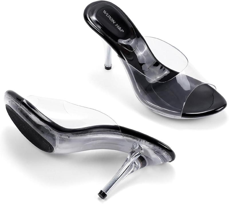 WUXIN H&P Women's Clear Heels Dress Shoes, Sexy Stilletos Platform Heels Transparent Strap, Open Toe High Silver Heeled Sandals Pump Mules
