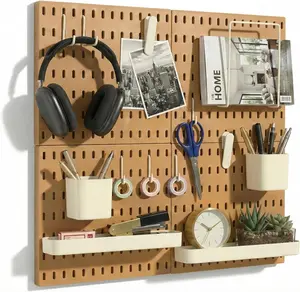 Peg Board Wall Organizer – Plastic Pegboard Panels, Modular Peg Board Storage System for Home Office, Craft Room, Gaming Setup (Tan Brown, 22″×22″)