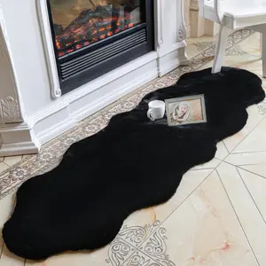 Fluffy Faux   Rug Runner 2'x6', Ultra Soft & Non-Slip Rugs for Bedroom, Living Room, , No Shedding Machine Washable Rug, Black, 2x6 Ft