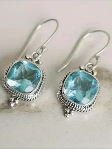 Bohemian Style Square Blue Cubic Zirconia Earrings, Vintage Antique Simple Elegant Women's Jewelry, Perfect for Daily Wear and Parties