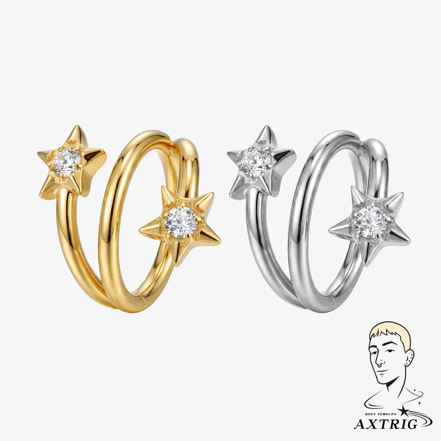 Unisex 16G ASTM F136 Titanium Starburst Hinged Clicker, 8MM Double-Hoop Ear Piercing Jewelry for Casual, Everyday Wear