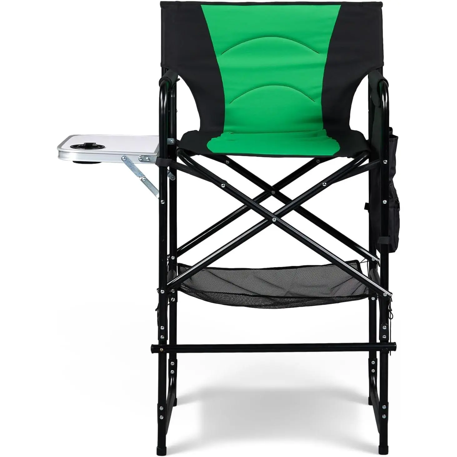 OmySalon 31-in Extra Tall Functional Hair Stylist Chair - Heavy-Duty Steel Frame Folding Chair with Side Table, Storage Pockets, 300 lbs Capacity for Makeup Artists (Green), Functional Chair, Collapsible Chair