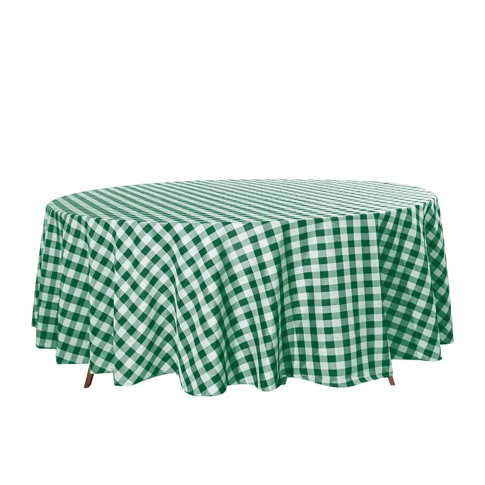 108" Circular Polyester Checkered Buffalo Plaid Tablecloth, White/Green Durable Tablecloth for Birthday, Banquet - Bleach Safe Outdoor Table Cover, Durable Tablecloths