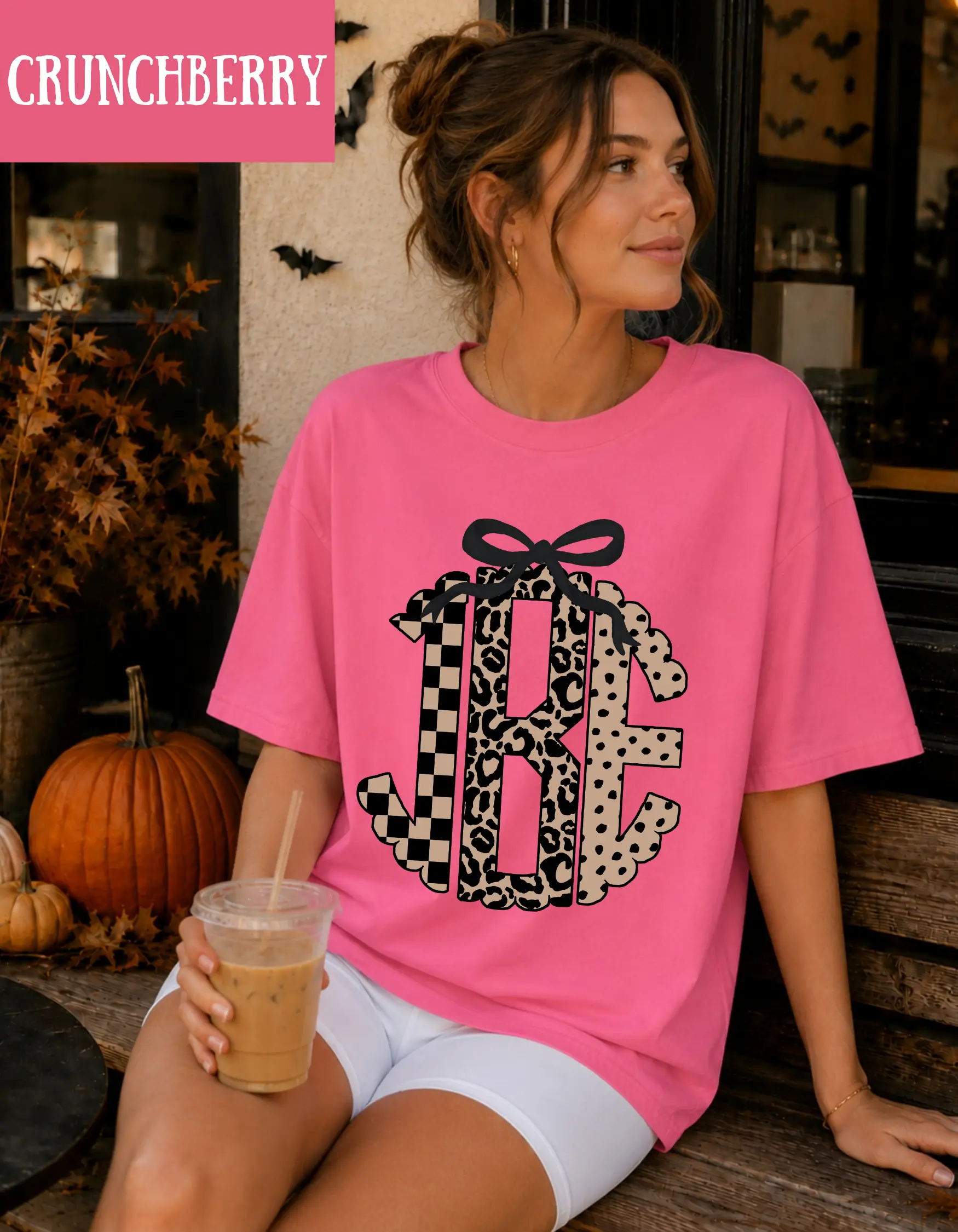 Everyday Autumn Tan Checkered Monogram Comfort Color T-shirt BLC