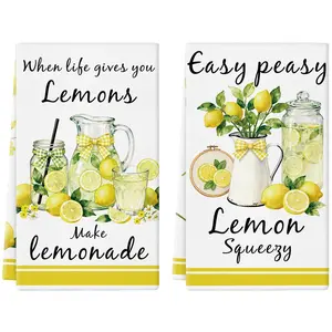 Summer Kitchen Towels 18x26 Inch Lemon Funny Kitchen Dish Towels Hand Towels Seasonal Holiday Anniversary Indoor Bathroom Decoration Set of 2