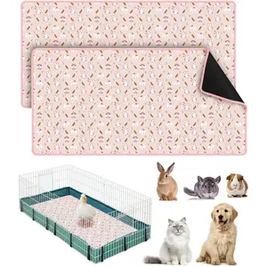 2 Packs Guinea Pig Cage Liners, 47''X24'' Washable Guinea Pig Pee Pads Non Slip Reusable Fast and Super Absorbent Bedding for Small Animals Rabbit Hamster Chinchillas Rat - Pink