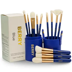Makeup Brush Set (12-Piece) – Ultra-Soft Vegan Synthetic Brushes | BERRY Blue