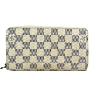 Pre-owned Louis Vuitton Leather Small Leather Goods Damier Azur Wallet with Classic Checkerboard Design
