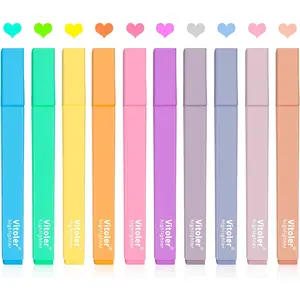 Vitoler 10Pcs Aesthetic Highlighters, Chisel Tip Marker Pens,Assorted Color Candy Highlighters,No Bleed Bible Highlighters,Cute Pastel Highlighters for Journaling Planner Notes School Supplies