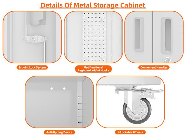 Aobabo 71" Large Metal Rolling Storage Cabinet with Wheels & Lock, Heavy Duty Steel Garage Tool Organizer with Door Pegboards & Hooks, 5 Adjustable Shelves for Home Office, Utility Room, Pantry & Warehouse, Mobile Lockable Black Cupboard