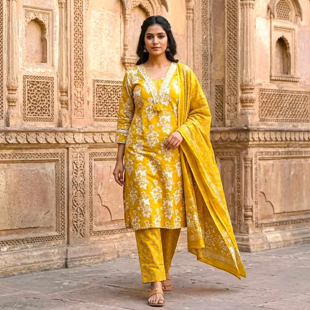 Radiant mustard Flora kurta set